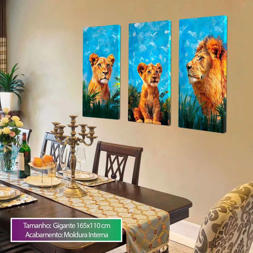 8846 Quadro Família de Leões Tropicais 3 Peças (5)