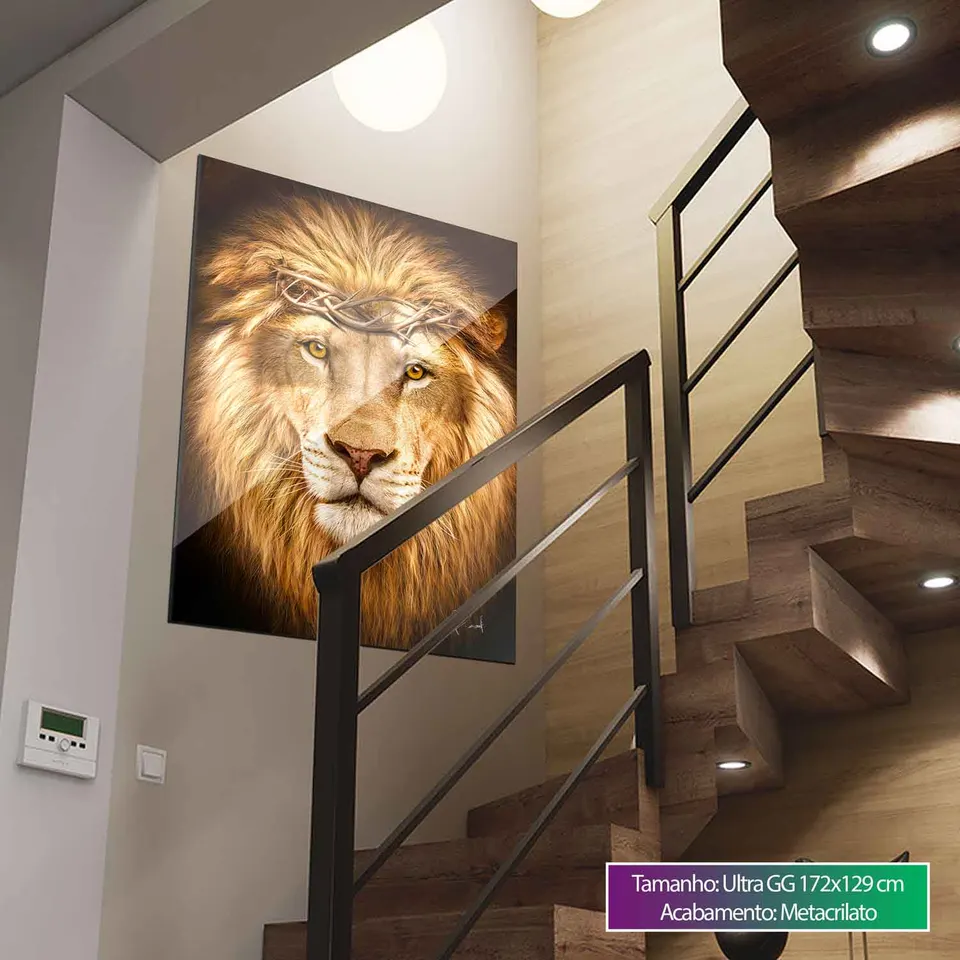 Quadro Leão de Judá em escadas