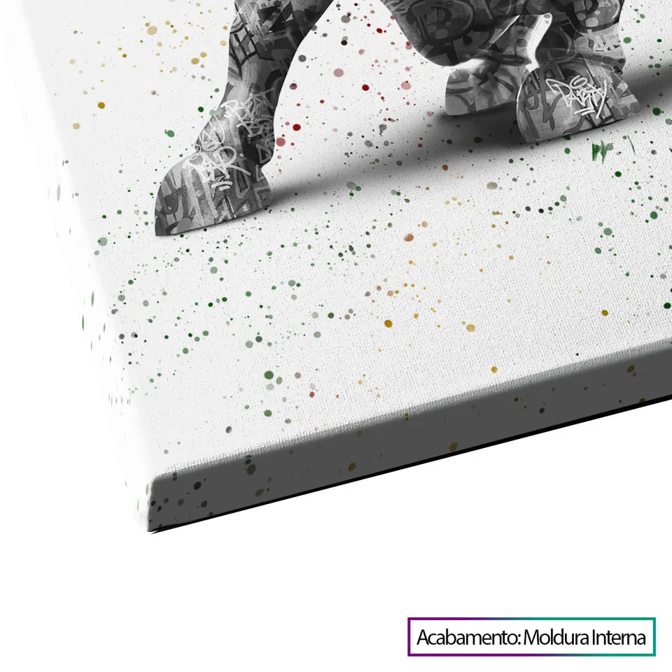 Quadro decorativo com touro de Wall Street e menina olhando para ele. Menina destemida grafite craig