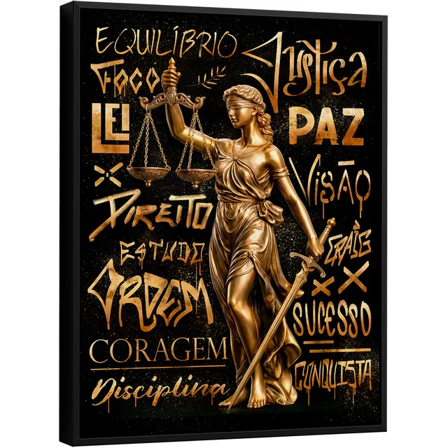 Quadro Deusa da Justiça Grafite Dourado
