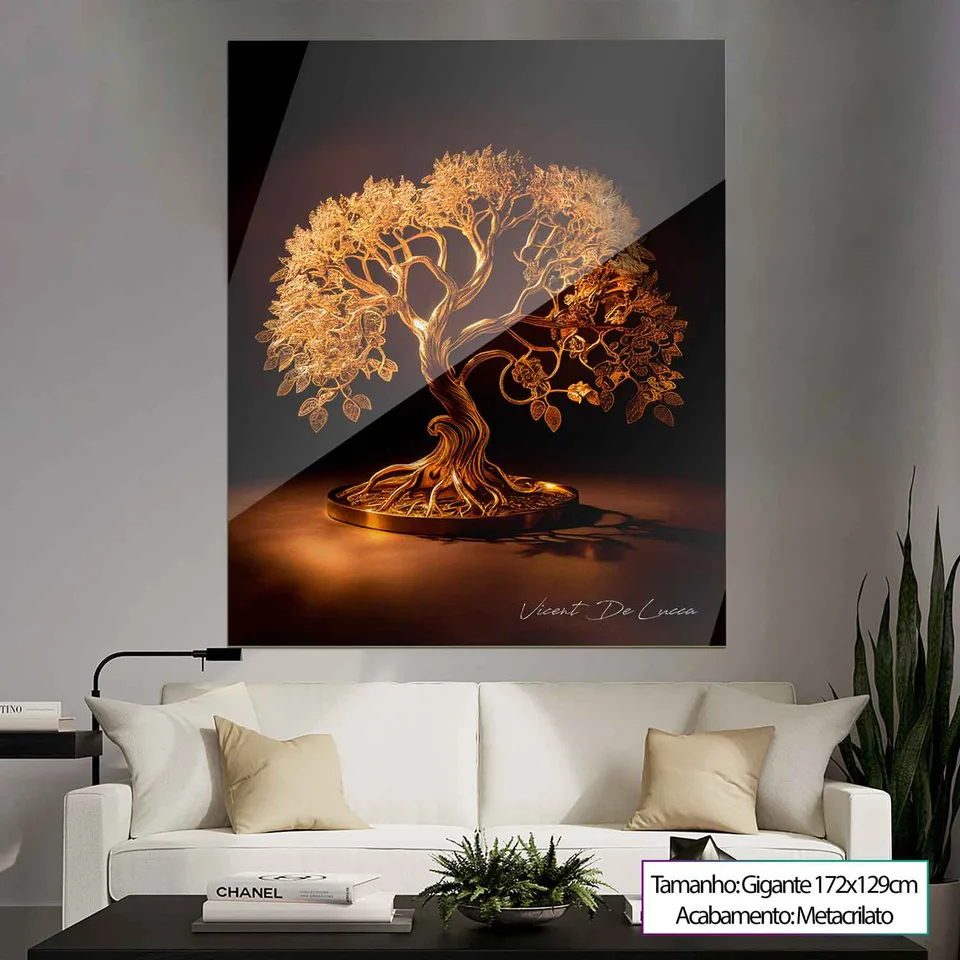 Quadro Árvore da Vida de Ouro em metacrilato na sala