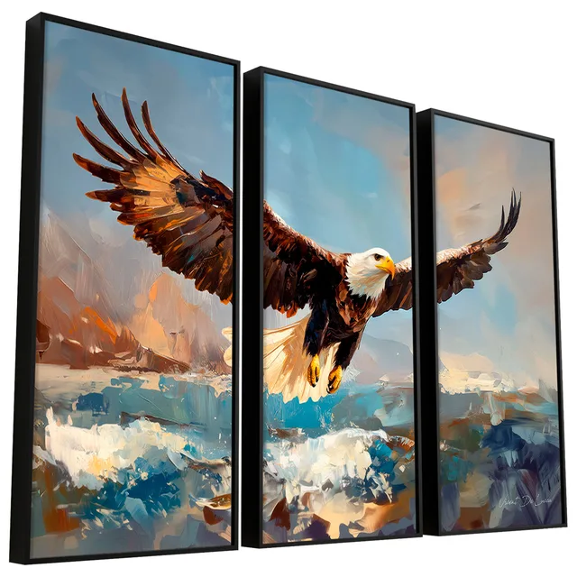 Quadro Águia Sobre o Mar 3 Peças - Quadros de Motivação | QuadrosDecorativos.com