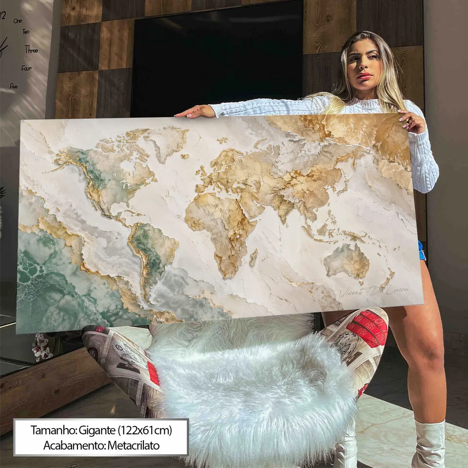 Quadro Abstrato Mapa Mundi Tinta e Ouro — foto 4