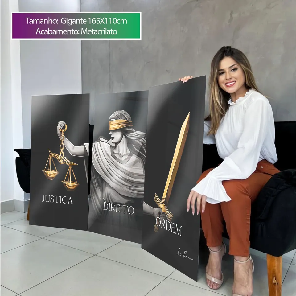 Quadro decorativo Justiça, Direito e Ordem 3 peças