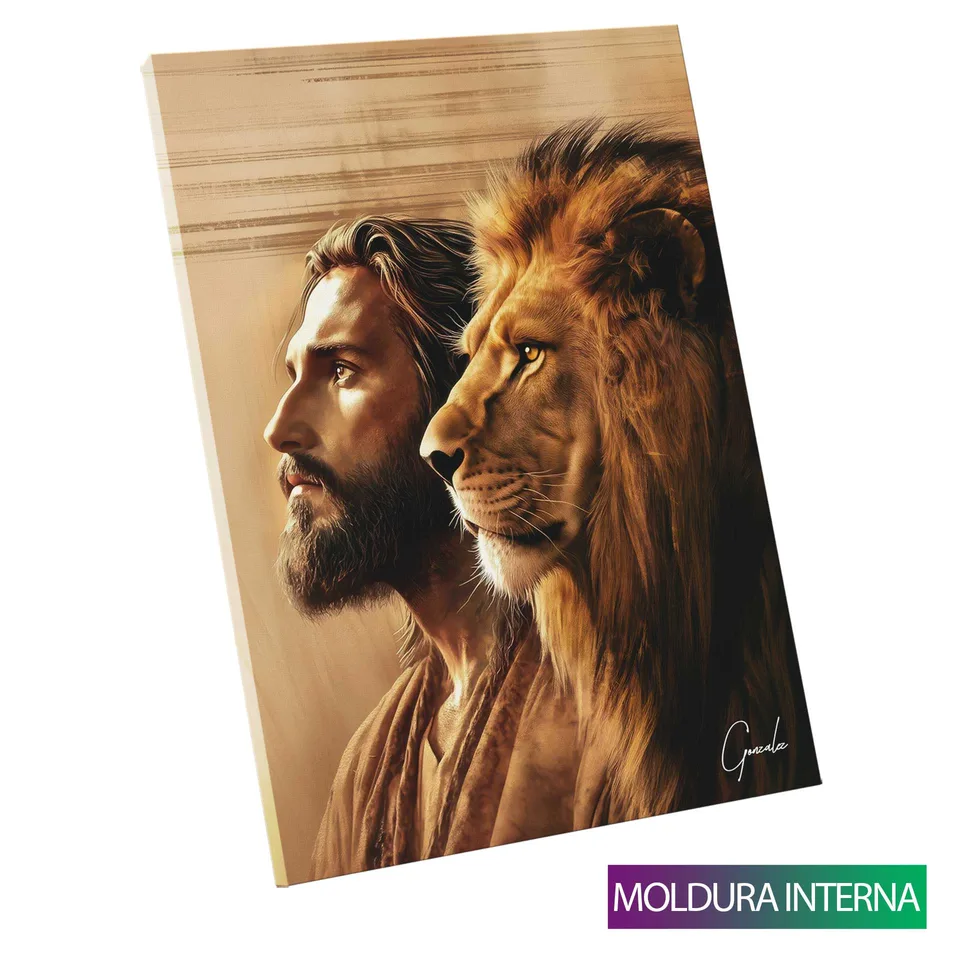 Quadro A Conexão de Cristo e do Leão de Judá com moldura interna