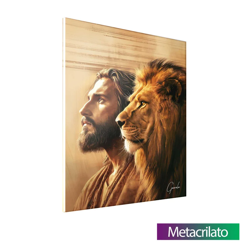 Quadro A Conexão de Cristo e do Leão de Judá com acabamento em metacrilato