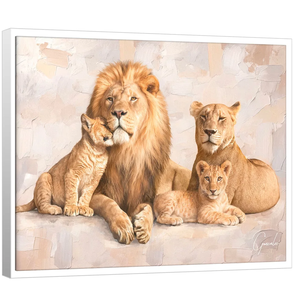Quadro A Essência da Família de Leões - Coleção Cream Art