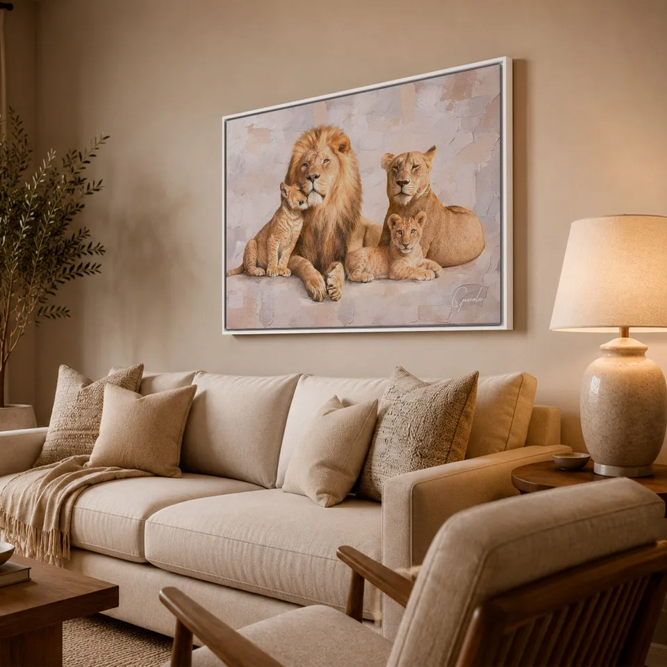 Quadro A Essência da Família de Leões - Coleção Cream Art — foto 3