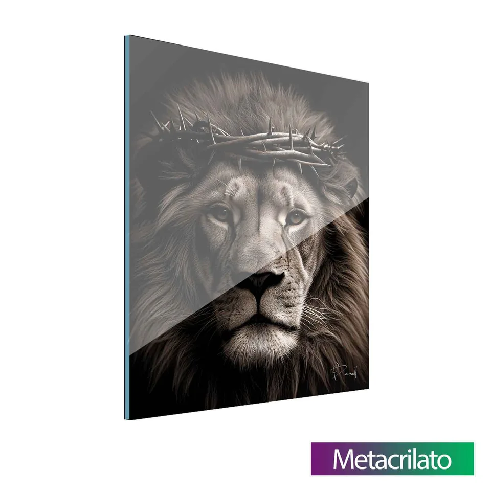 Quadro A Grandeza do Leão de Judá com acabamento em metacrilato