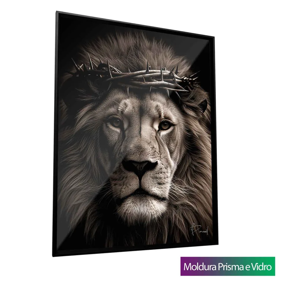 Quadro A Grandeza do Leão de Judá com moldura Prisma e vidro