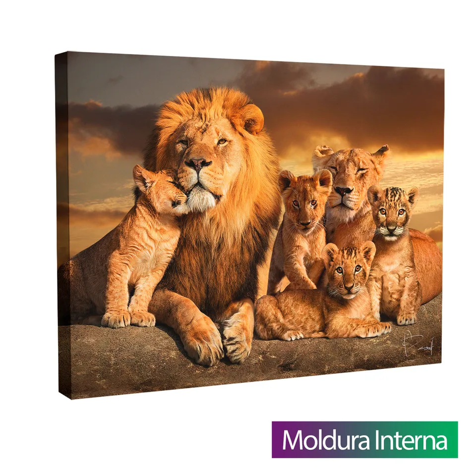 Quadro A Linhagem do Leão com 4 Filhotes com moldura interna