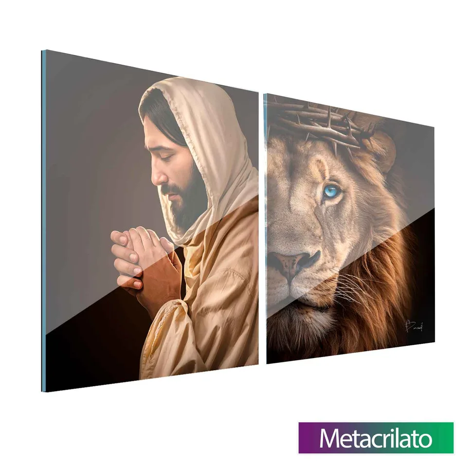Quadro A Majestade e o Leão de Judá 2 peças com acabamento em metacrilato