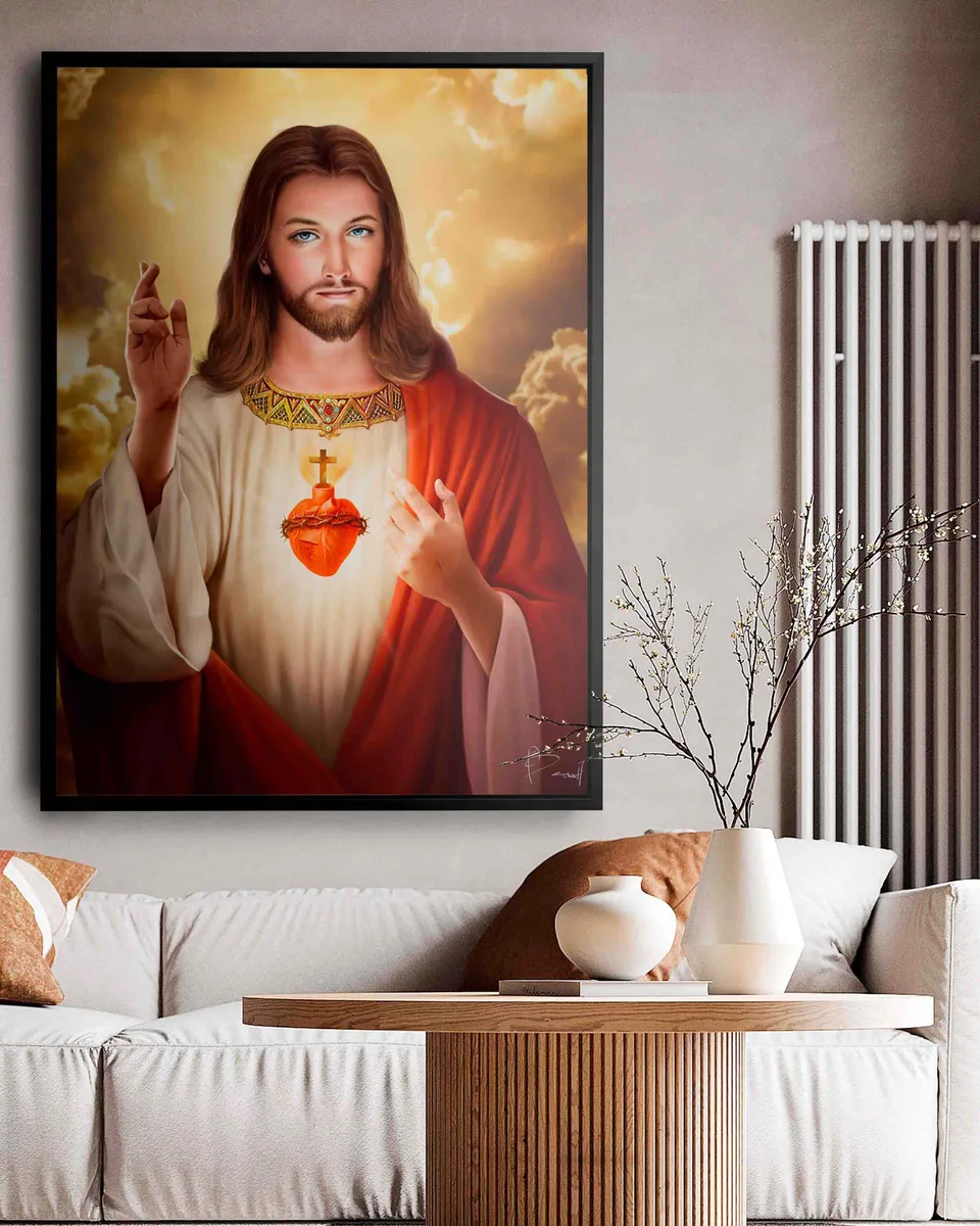 Quadro Sagrado Coração de Jesus arte religiosa - versão premium