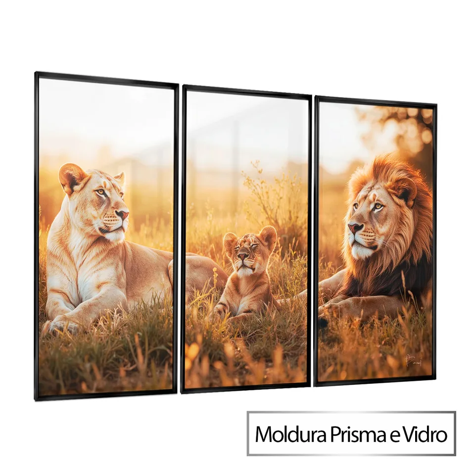 Quadro O Repouso dos Leões 3 Peças