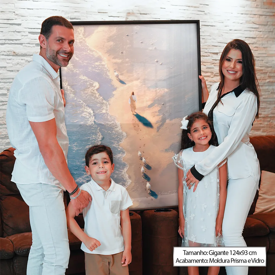 passos de cristo — composição completa mostrando jornada espiritual à beira-mar