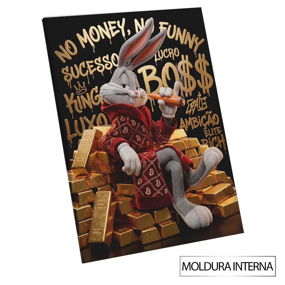 Quadro The Boss Bunny Grafite Dourado
