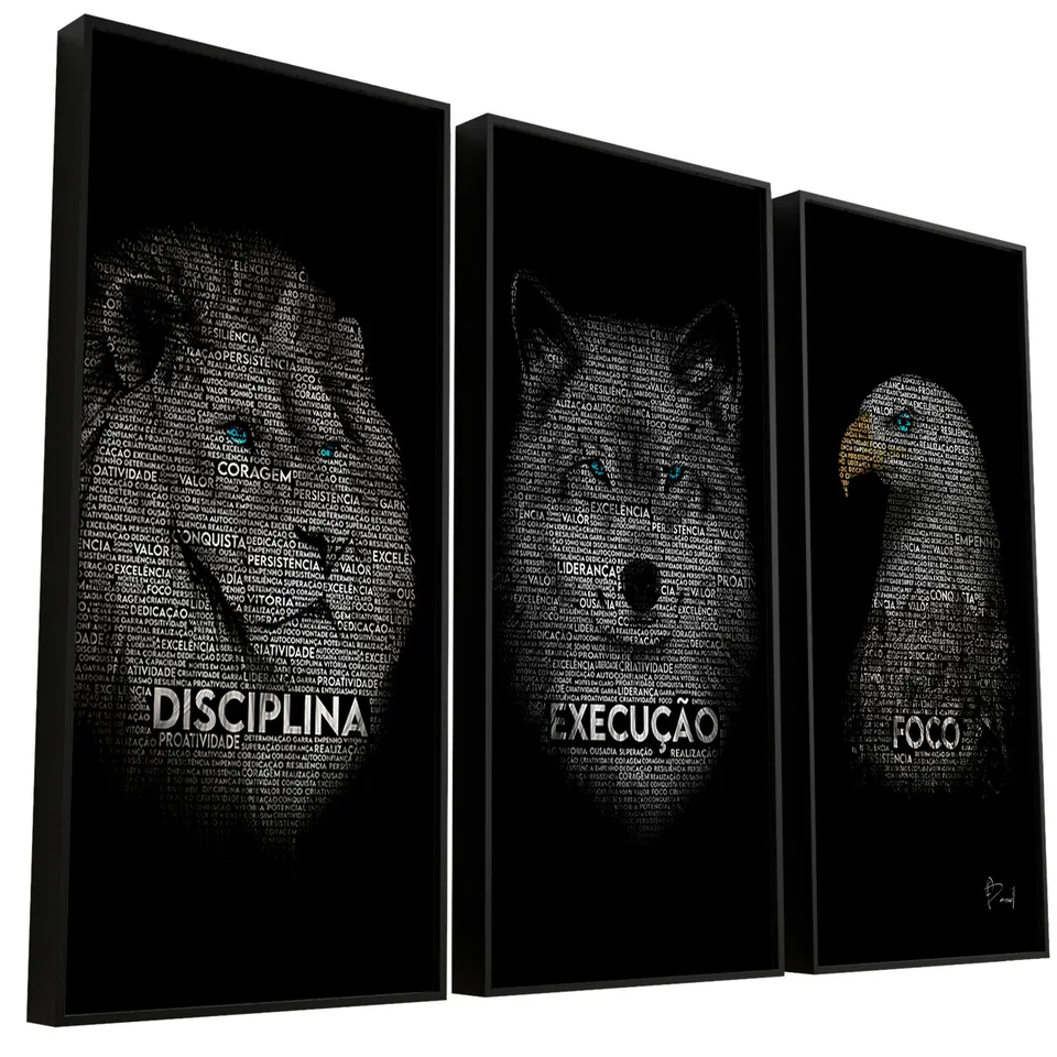 Quadro Disciplina, Execução e Foco Word Art 3 Peças - Quadros de Motivação | QuadrosDecorativos.com