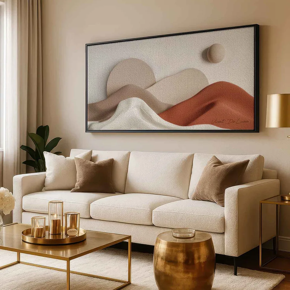Quadro Paisagem Essencial com moldura preta na sala