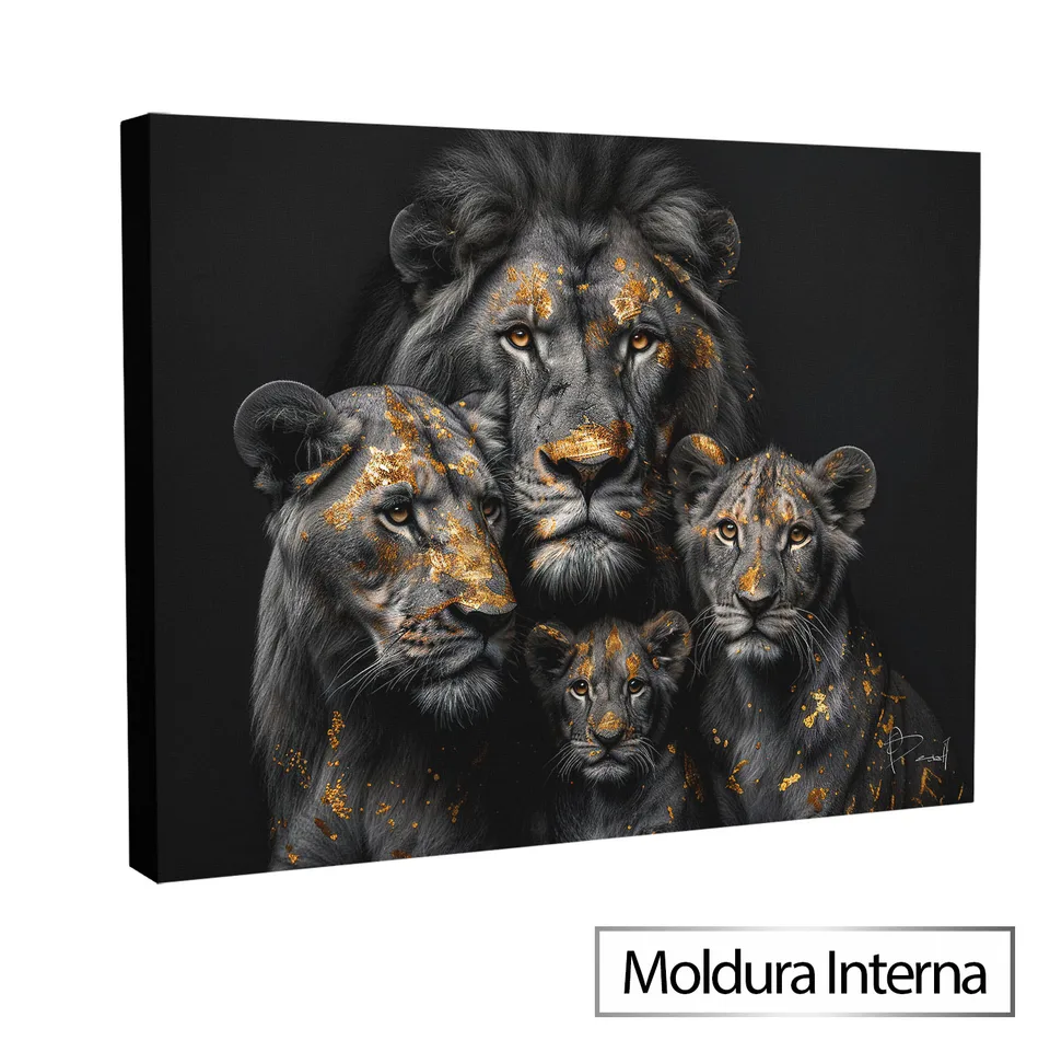 Quadro Família de Leões Folhas de Ouro — foto 10