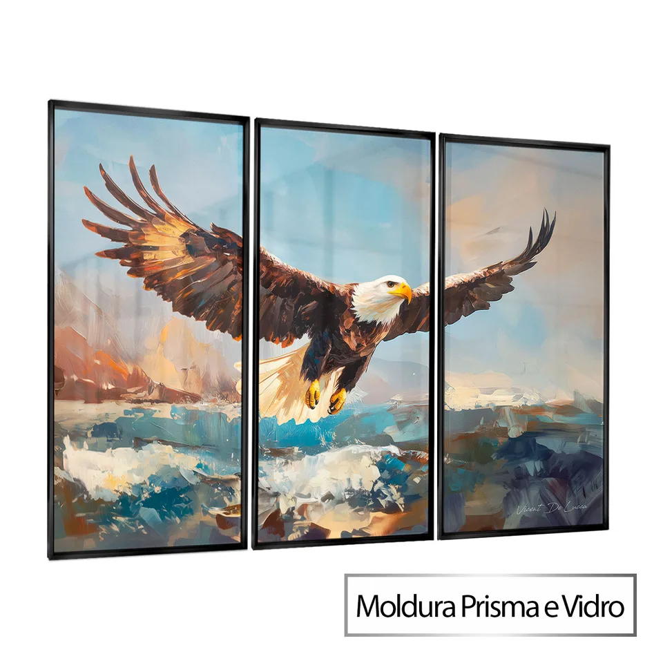 7086 Quadro Águia Sobre o Mar 3 Peças (2)