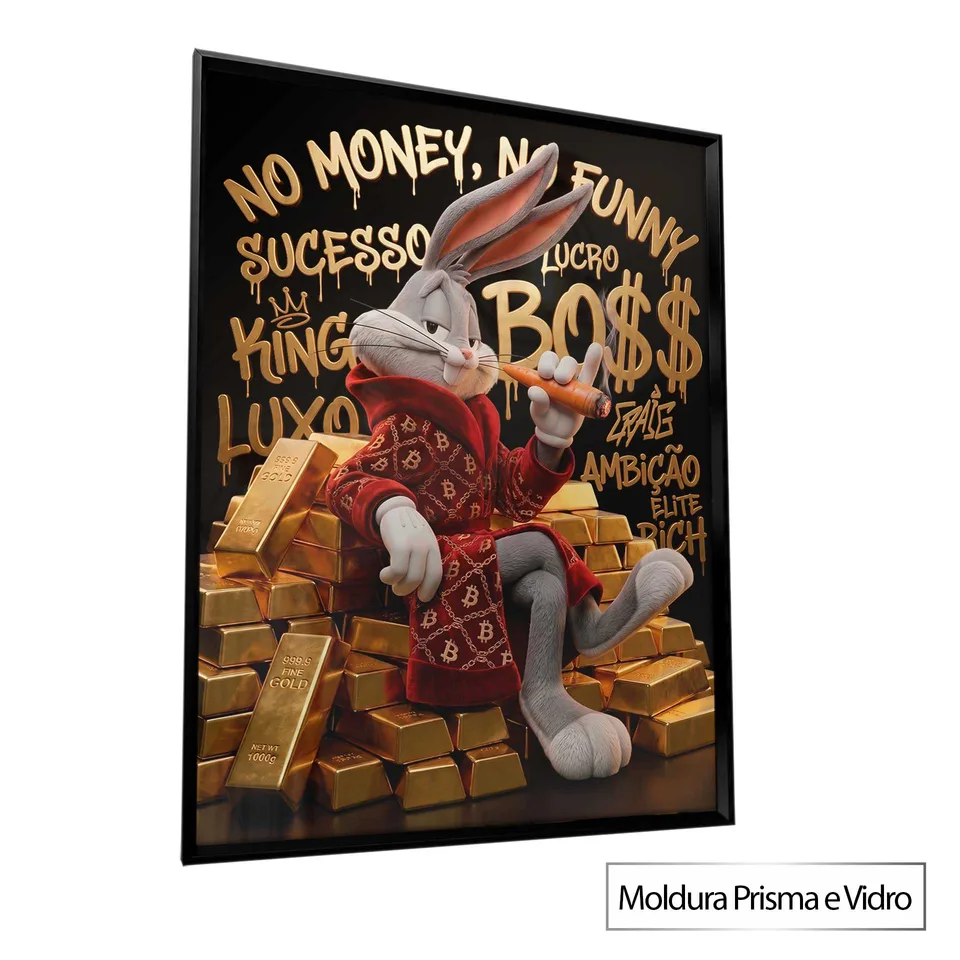 Quadro The Boss Bunny Grafite Dourado