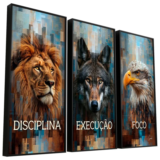 Quadro Disciplina, Execução e Foco Grid Art 3 Peças Capa
