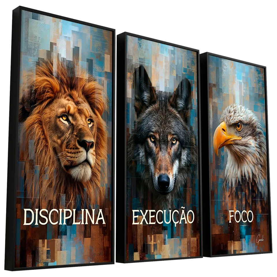Quadro Disciplina, Execução e Foco Grid Art 3 Peças Capa