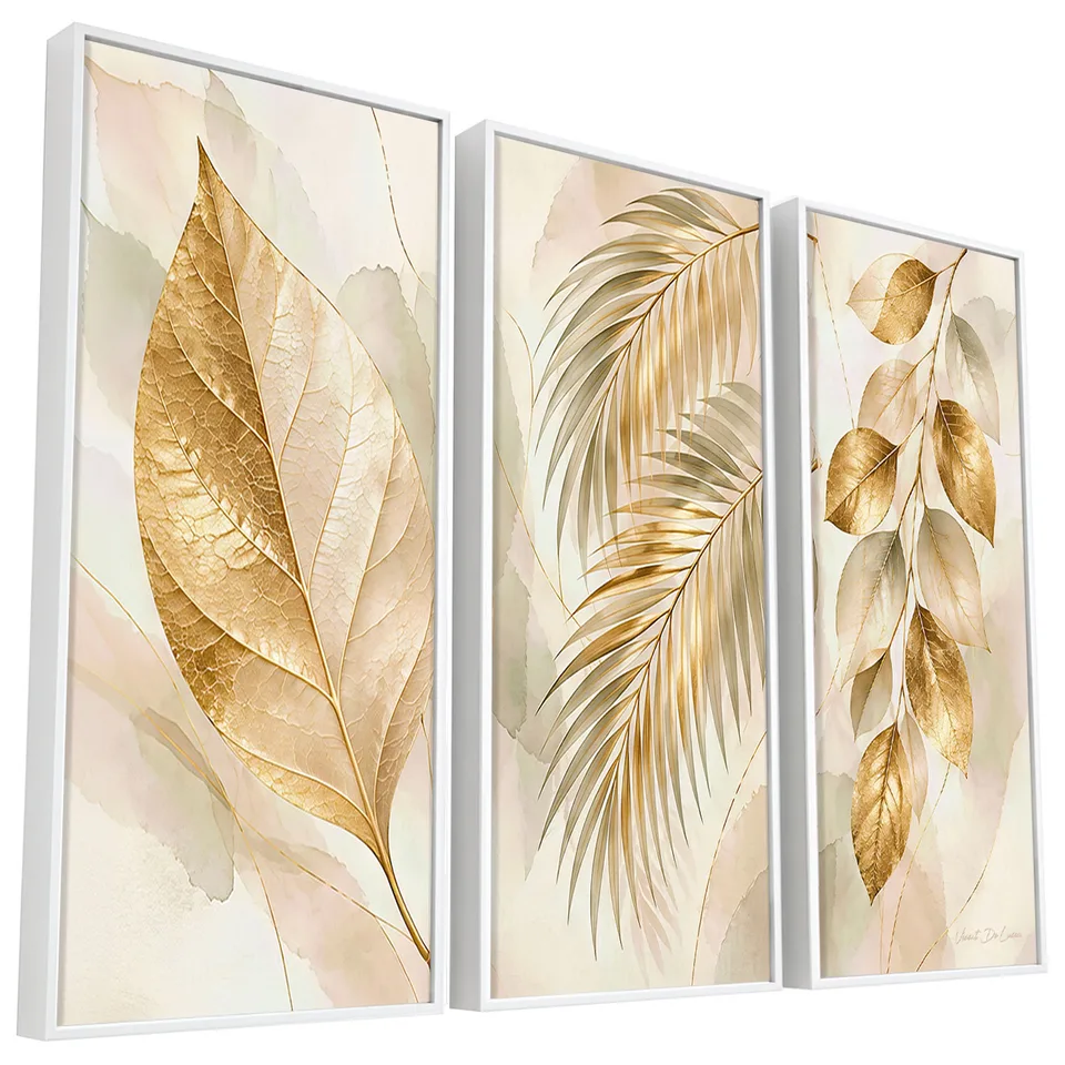 Quadro Abstrato As Folhas de Midas 3 Peças