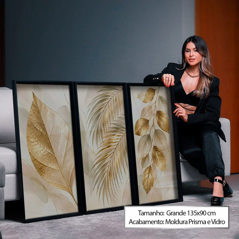 Quadro Abstrato As Folhas de Midas 3 Peças — foto 4