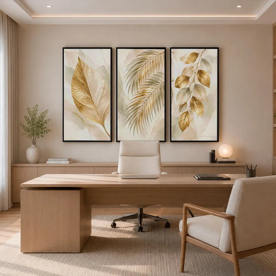 Quadro Abstrato As Folhas de Midas 3 Peças — foto 5