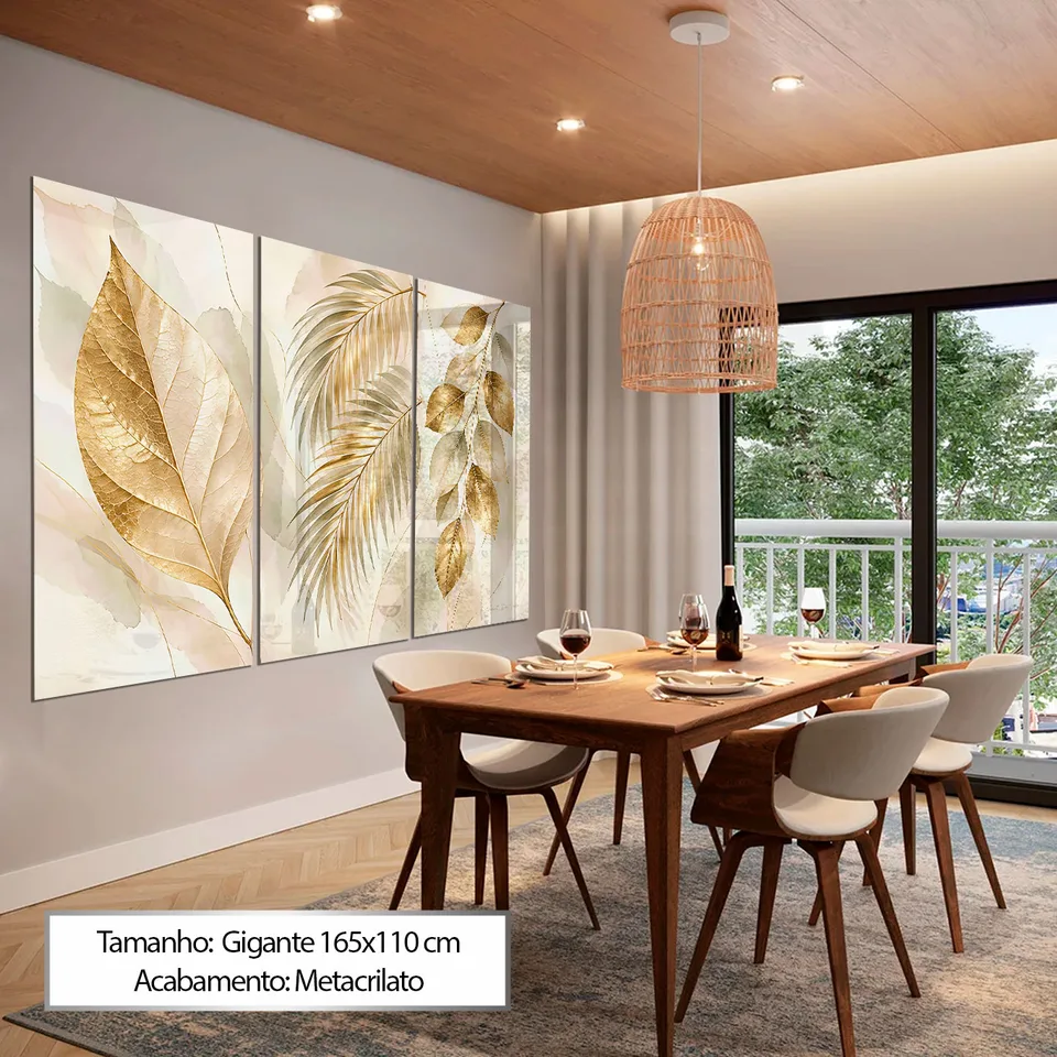 Quadro Abstrato As Folhas de Midas 3 Peças — foto 6