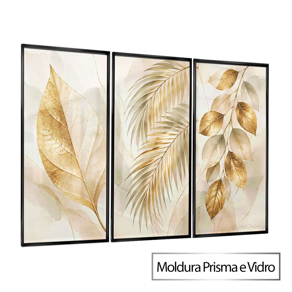 Quadro Abstrato As Folhas de Midas 3 Peças — foto 8