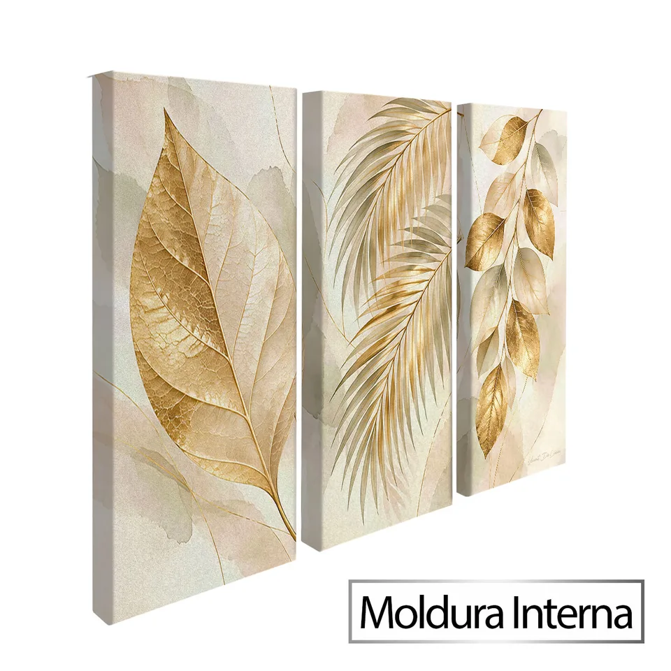 Quadro Abstrato As Folhas de Midas 3 Peças — Moldura Interna, Médio 93x62