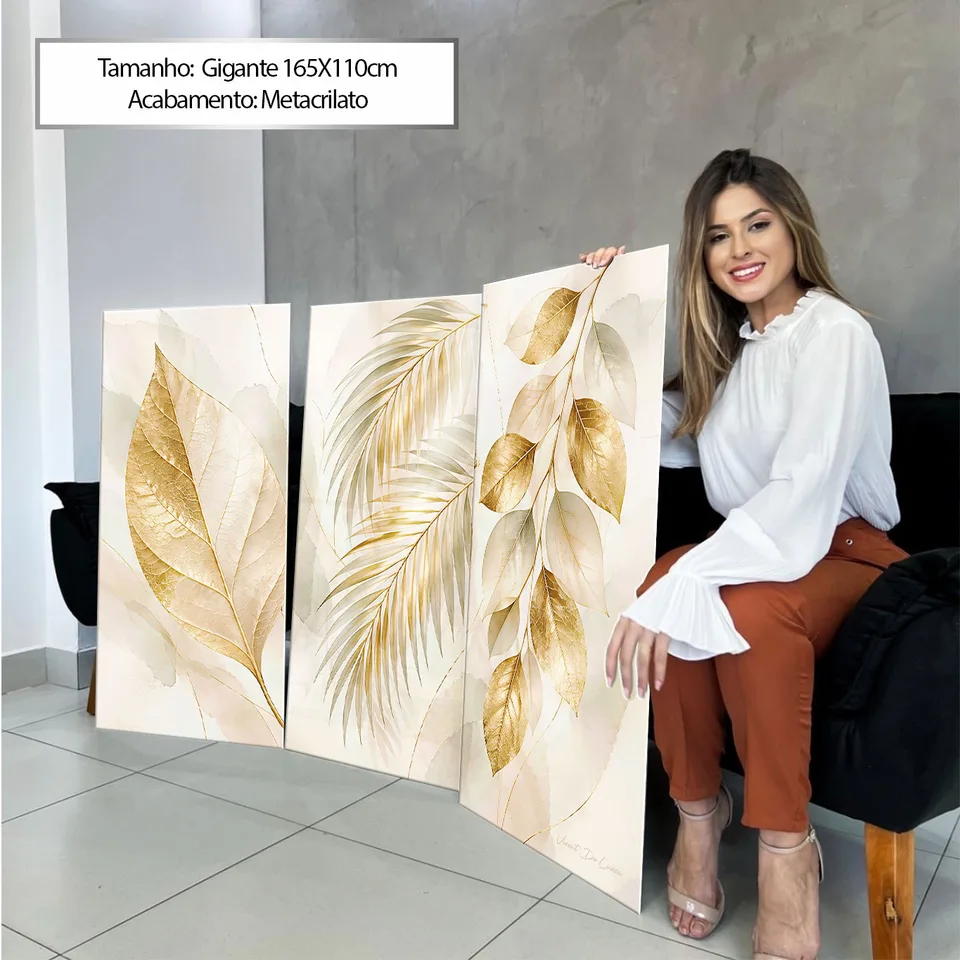 Quadro Abstrato As Folhas de Midas 3 Peças — foto 3