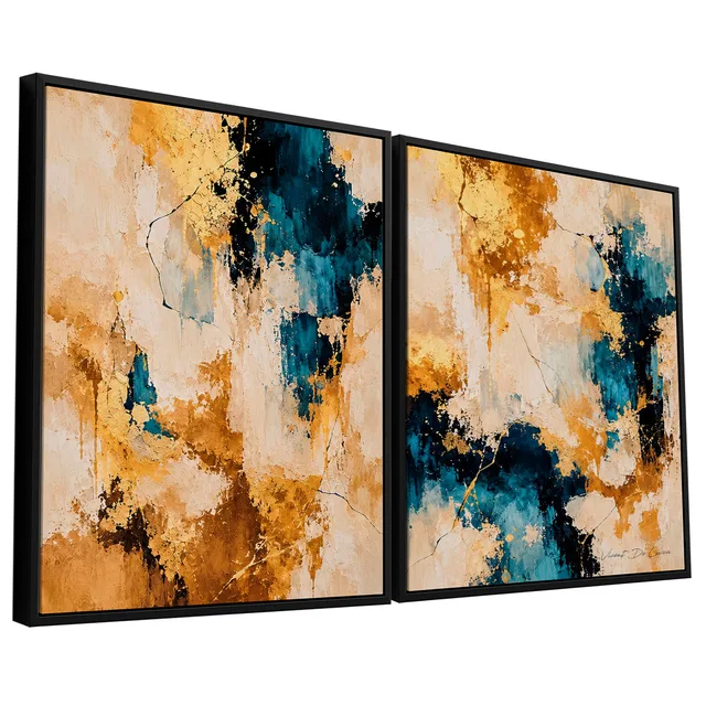 Quadro Abstrato Azul Ouro 2 Peças