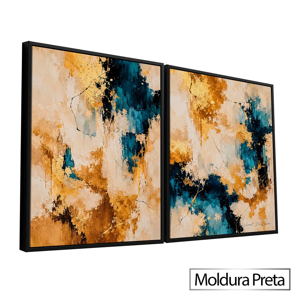 Quadro Abstrato Azul Ouro 2 Peças — foto 7