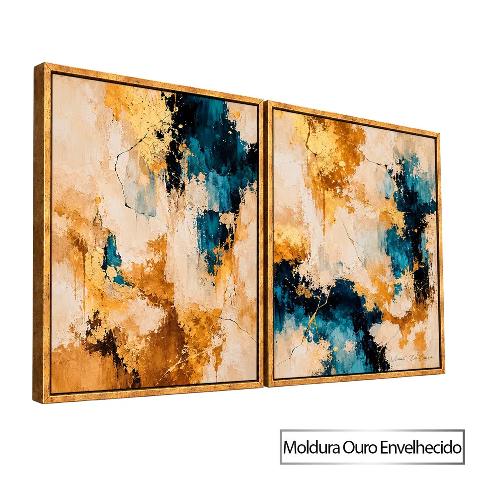 Quadro Abstrato Azul Ouro 2 Peças — foto 6