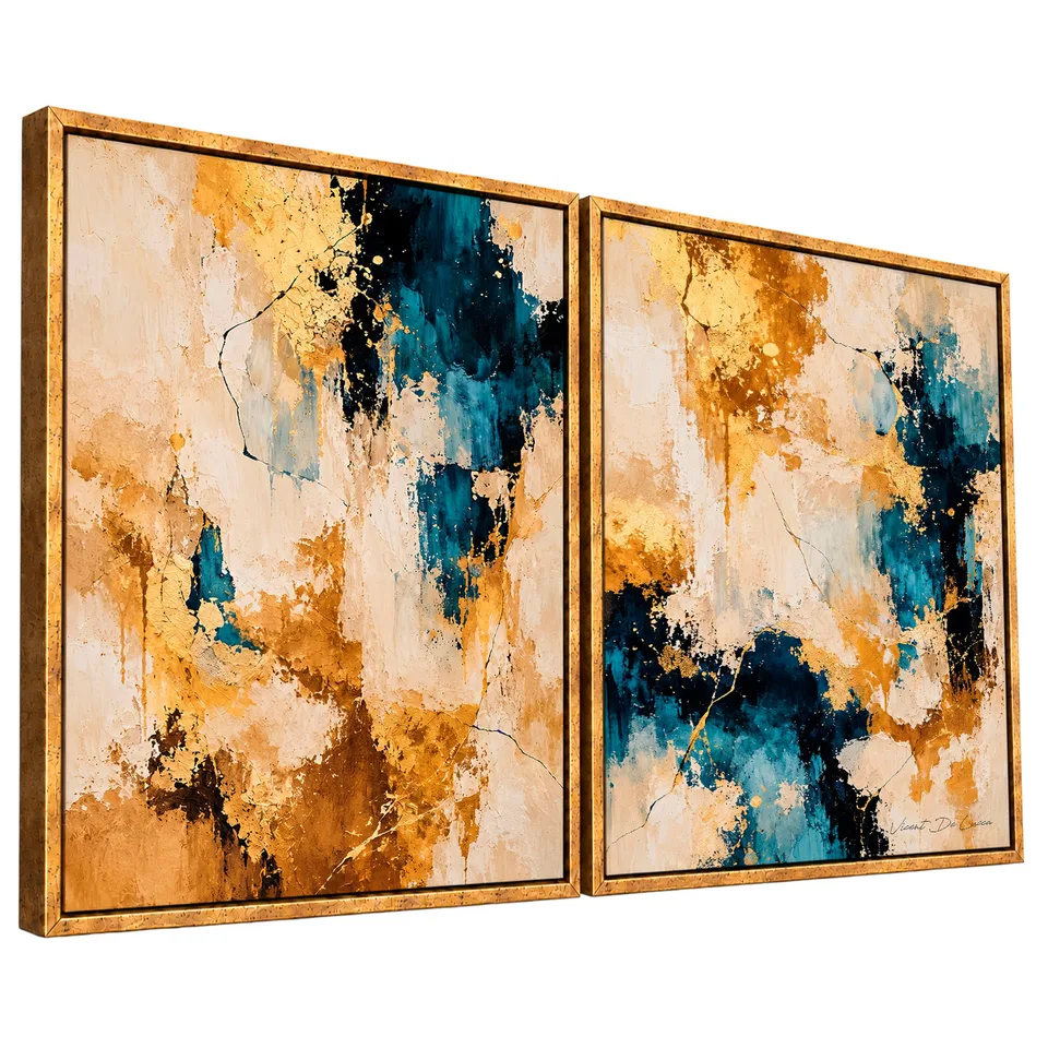 Quadro Abstrato Azul Ouro 2 Peças — foto 2