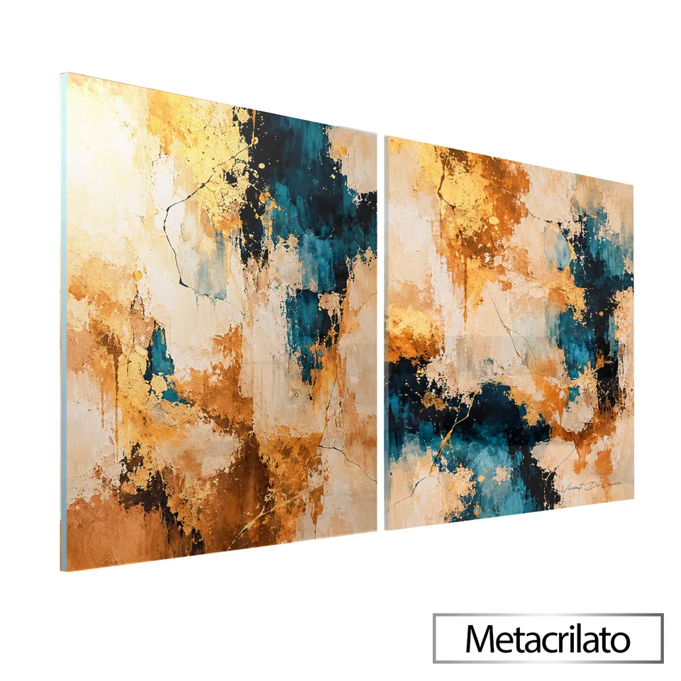 Quadro Abstrato Azul Ouro 2 Peças — foto 3