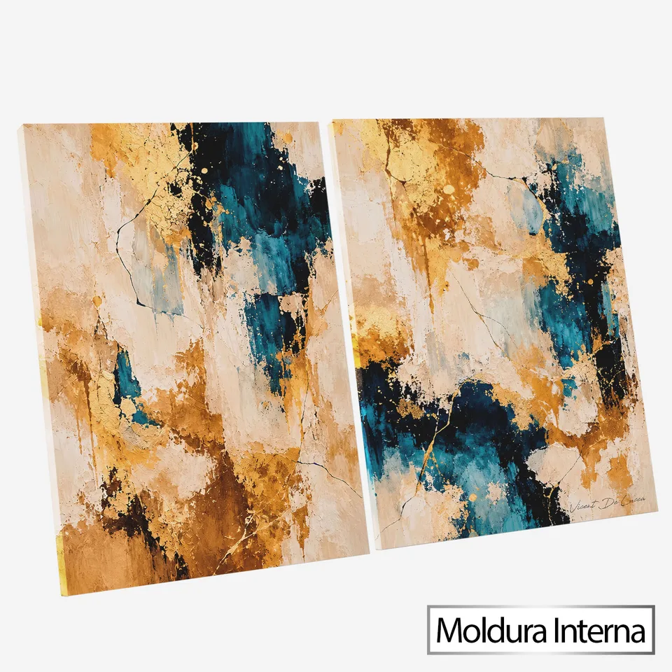 Quadro Abstrato Azul Ouro 2 Peças — foto 4