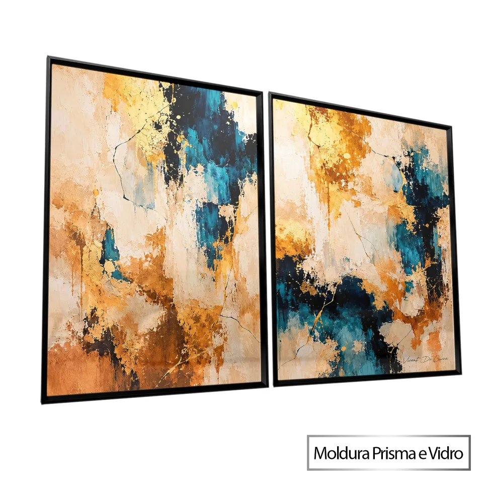 Quadro Abstrato Azul Ouro 2 Peças — foto 5