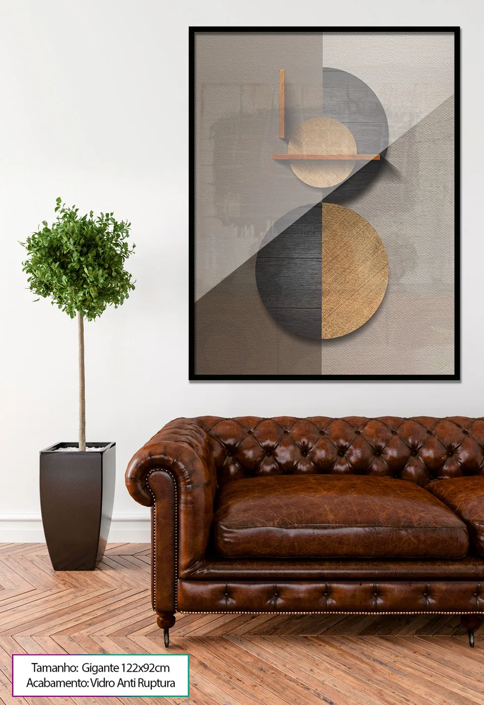 Quadro Abstrato Deviante - Coleção Amadeirado com moldura preta e vidro AR anti-ruptura