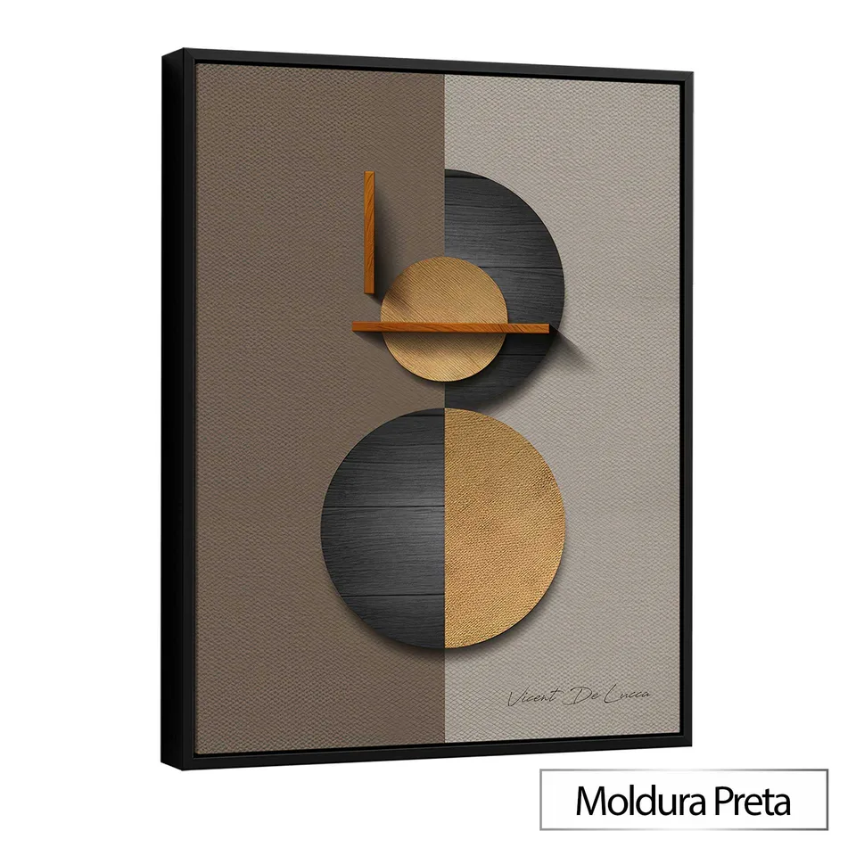 Quadro Abstrato Deviante - Coleção Amadeirado com moldura de filete preta