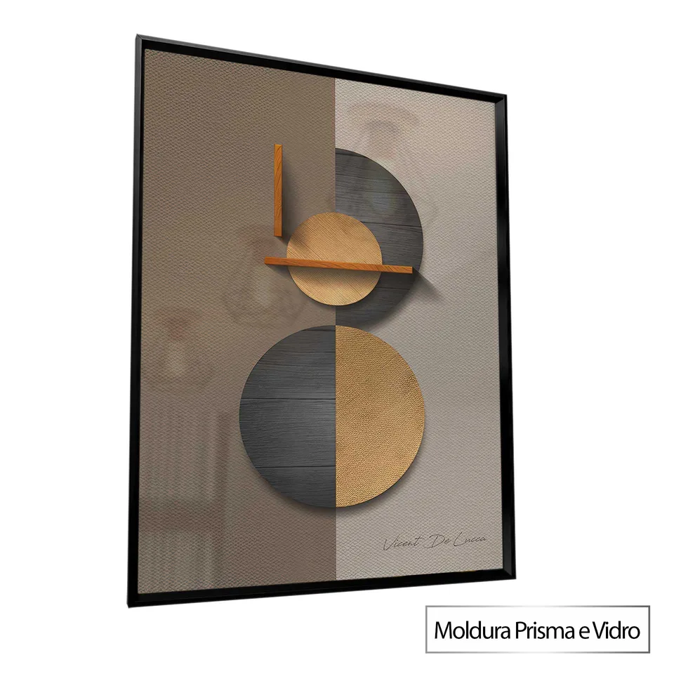 Quadro Abstrato Deviante - Coleção Amadeirado com moldura Prisma e vidro