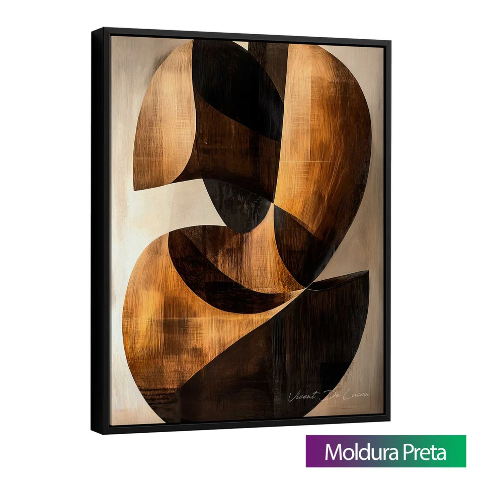 Quadro Abstrato Entrelaços Amadeirados com moldura de filete preta