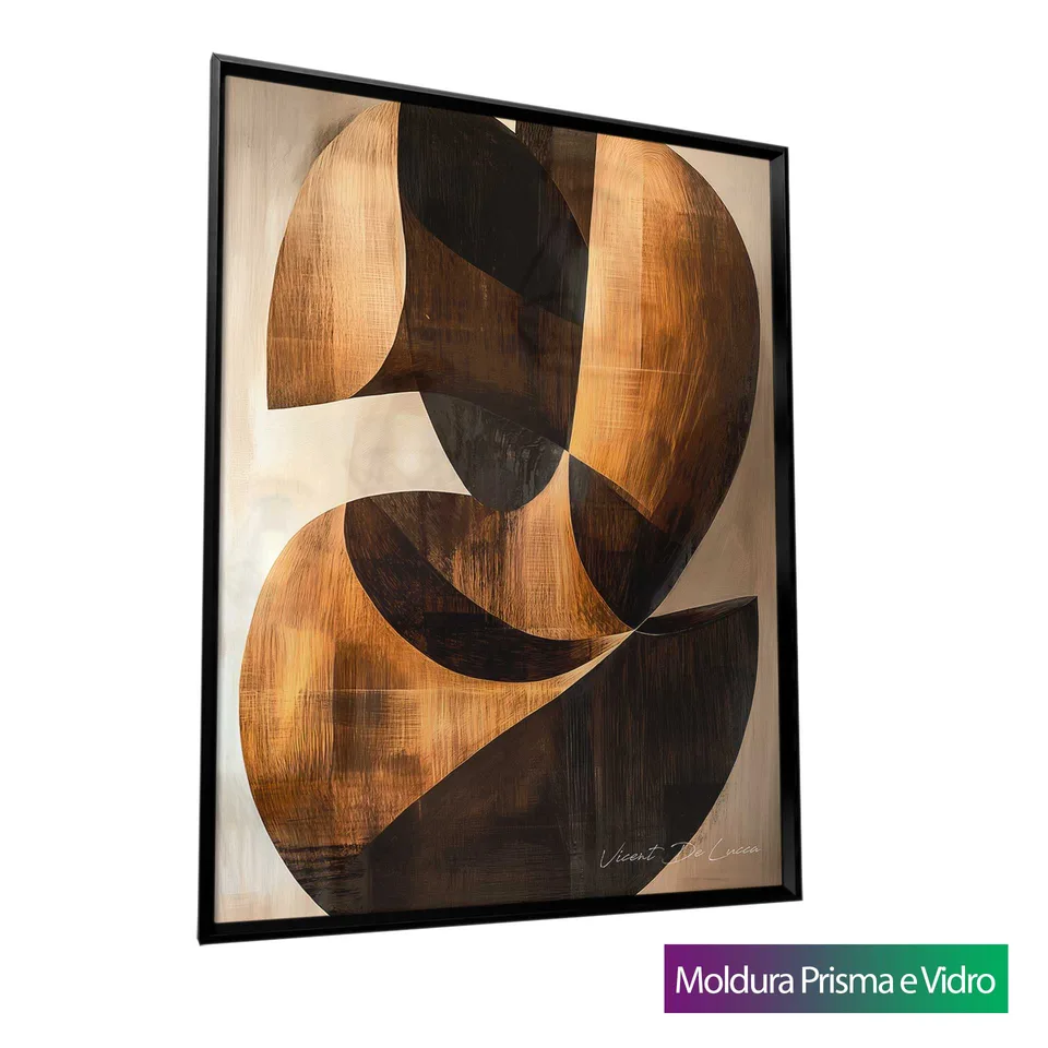 Quadro Abstrato Entrelaços Amadeirados com moldura Prisma e vidro