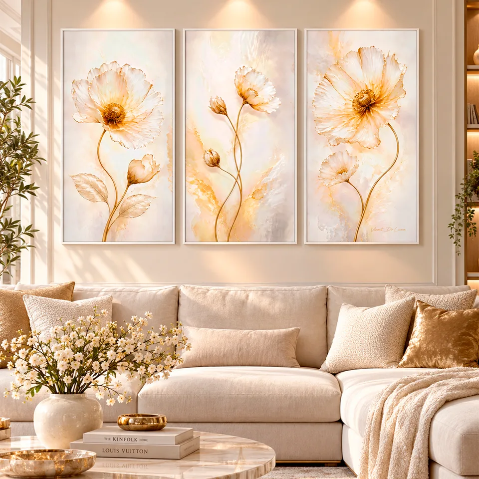 Quadro Abstrato Evolução Floral 3 Peças — foto 7