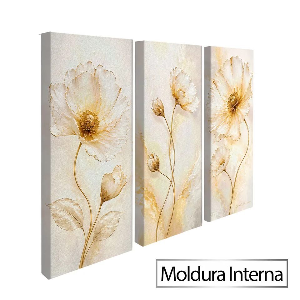 Quadro Abstrato Evolução Floral 3 Peças — Moldura Interna, Médio 93x62