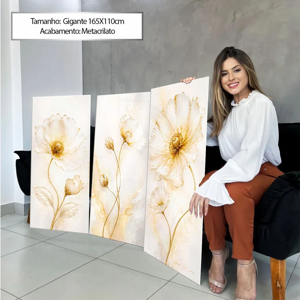 Quadro Abstrato Evolução Floral 3 Peças — foto 4