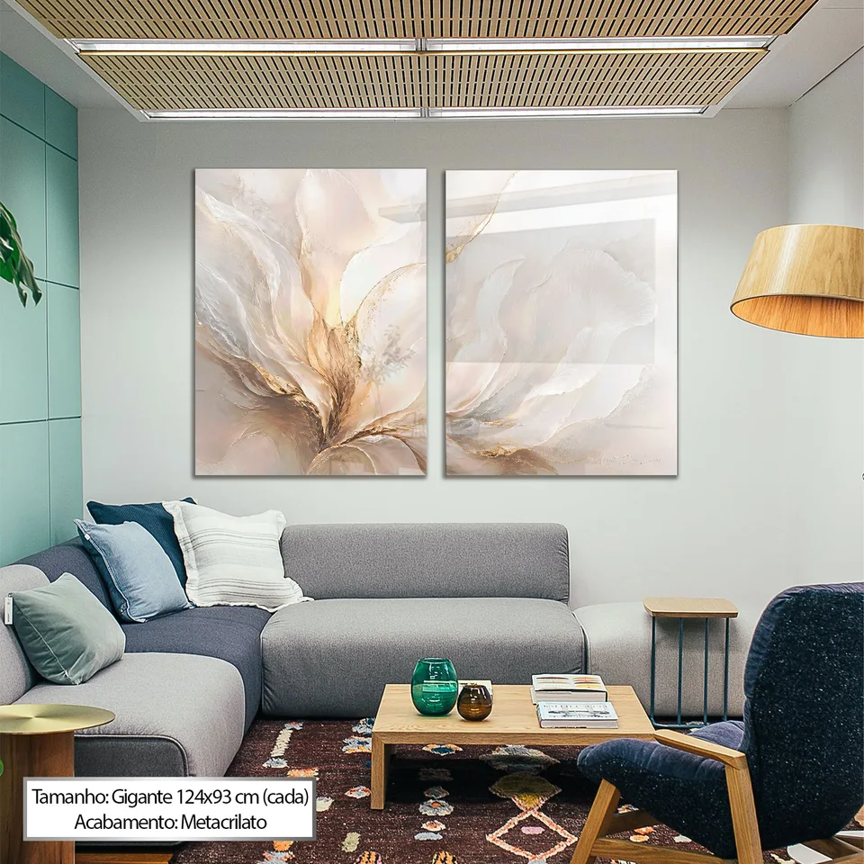 Quadro Abstrato Fluidez Dourada 2 Peças — foto 2
